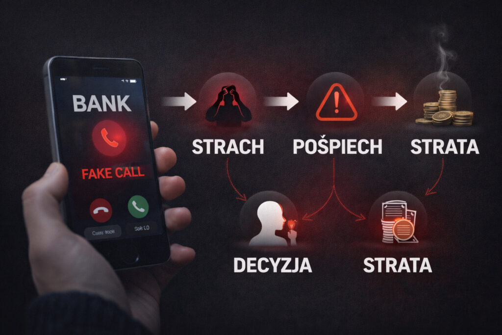 telefon od oszusta na pracownika banku presja czasu decyzja senior oszustwo