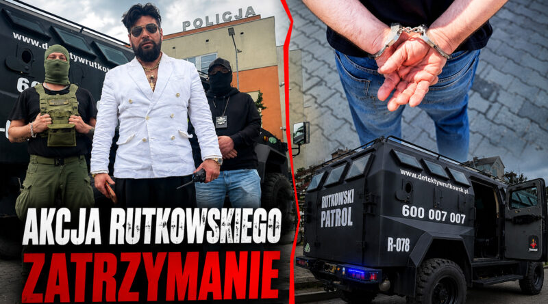 Tomaszów Mazowiecki. Krzysztof Rutkowski i zespół przed Komendą Powiatową Policji podczas wspólnych działań z Policją