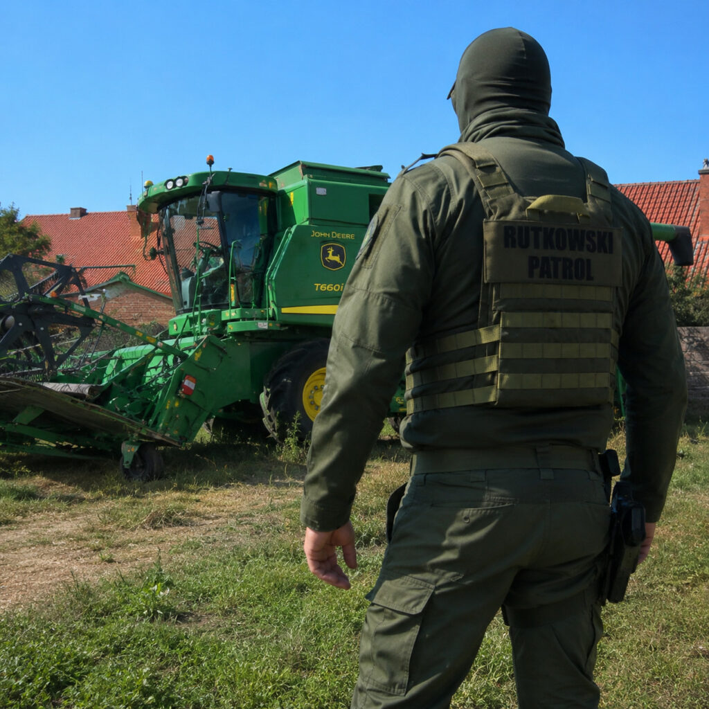 Biuro Rutkowski i Agent przy odnalezionym i zabezpieczonym kombajnie w gminie Długołęka