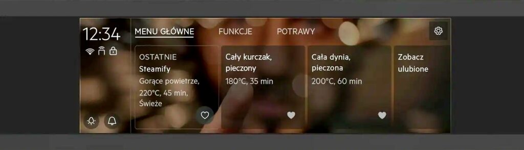Ekran CookSmartTouch piekarnika parowego Electrolux z programami i ustawieniami pieczenia